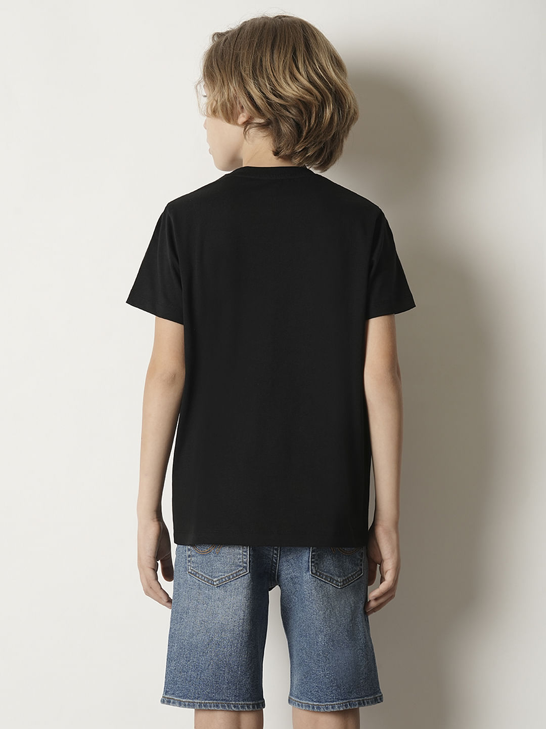 Boys Black Logo Print Crew Neck T-shirt