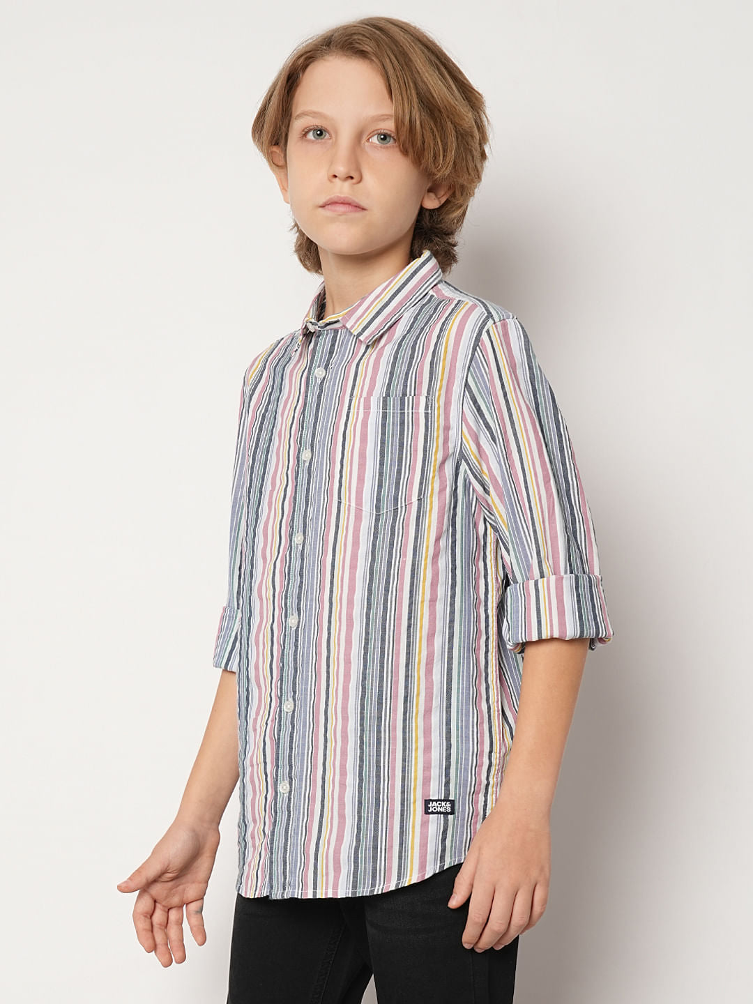 Boys White Striped Full Sleeves Shirt