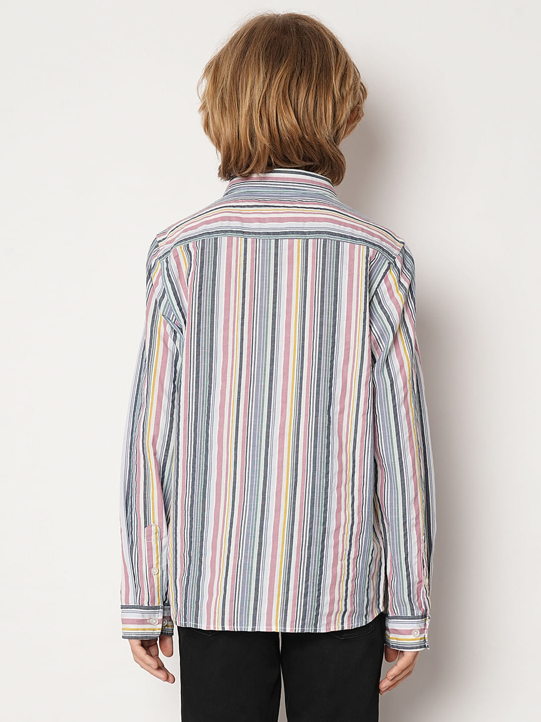 Boys White Striped Full Sleeves Shirt