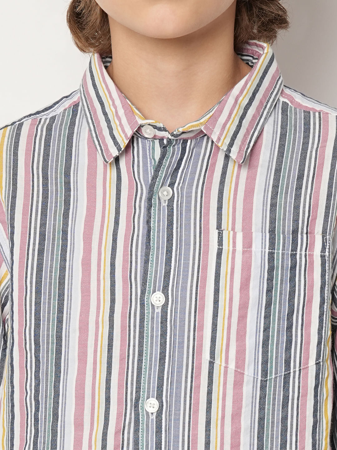 Boys White Striped Full Sleeves Shirt