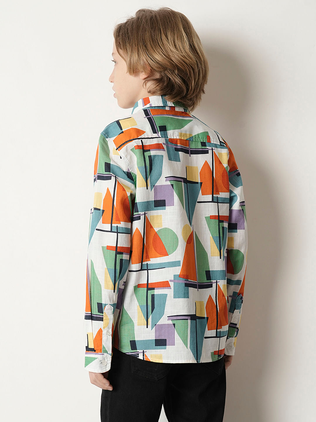 Boys Orange Abstract Print Full Sleeves Shirt