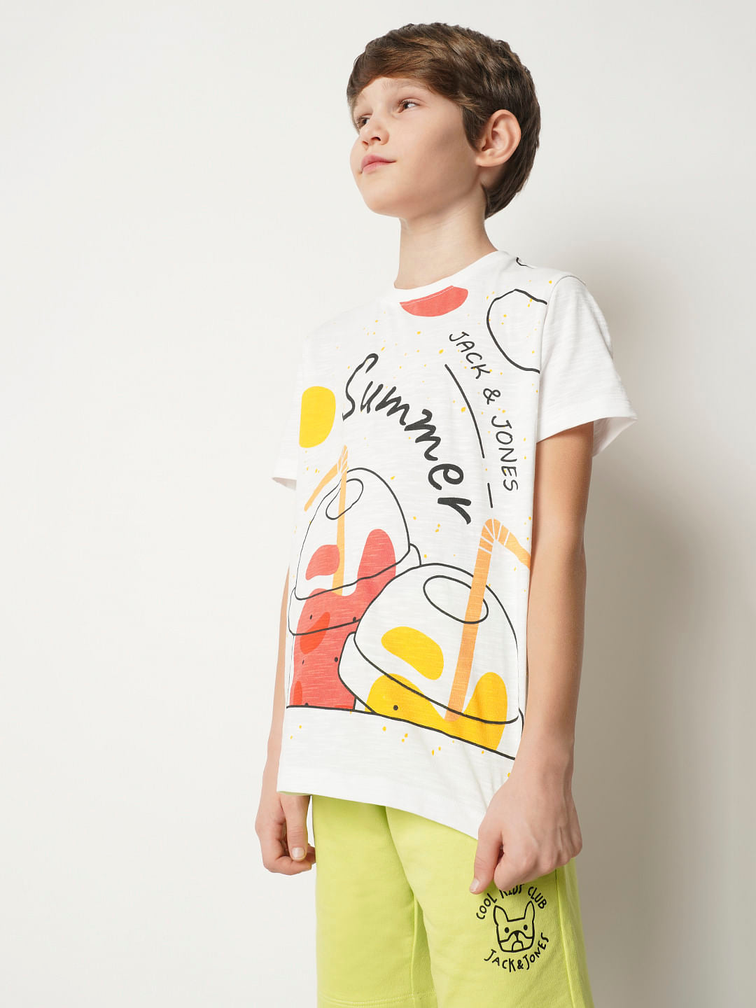Boys White Graphic Print T-shirt