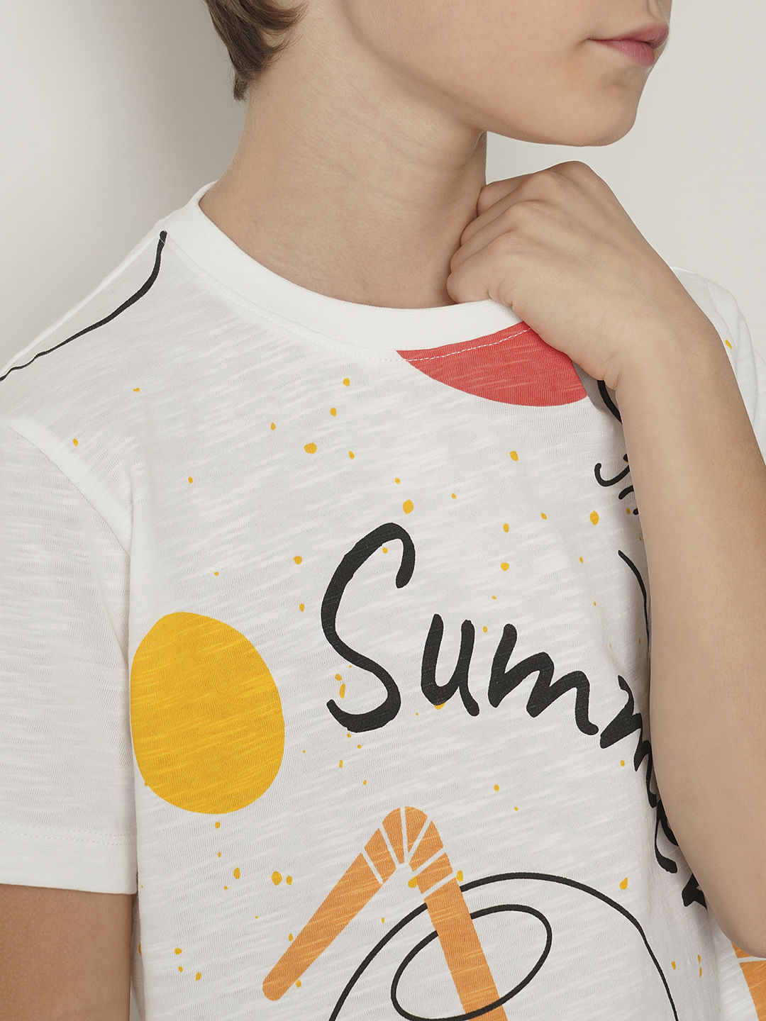 Boys White Graphic Print T-shirt