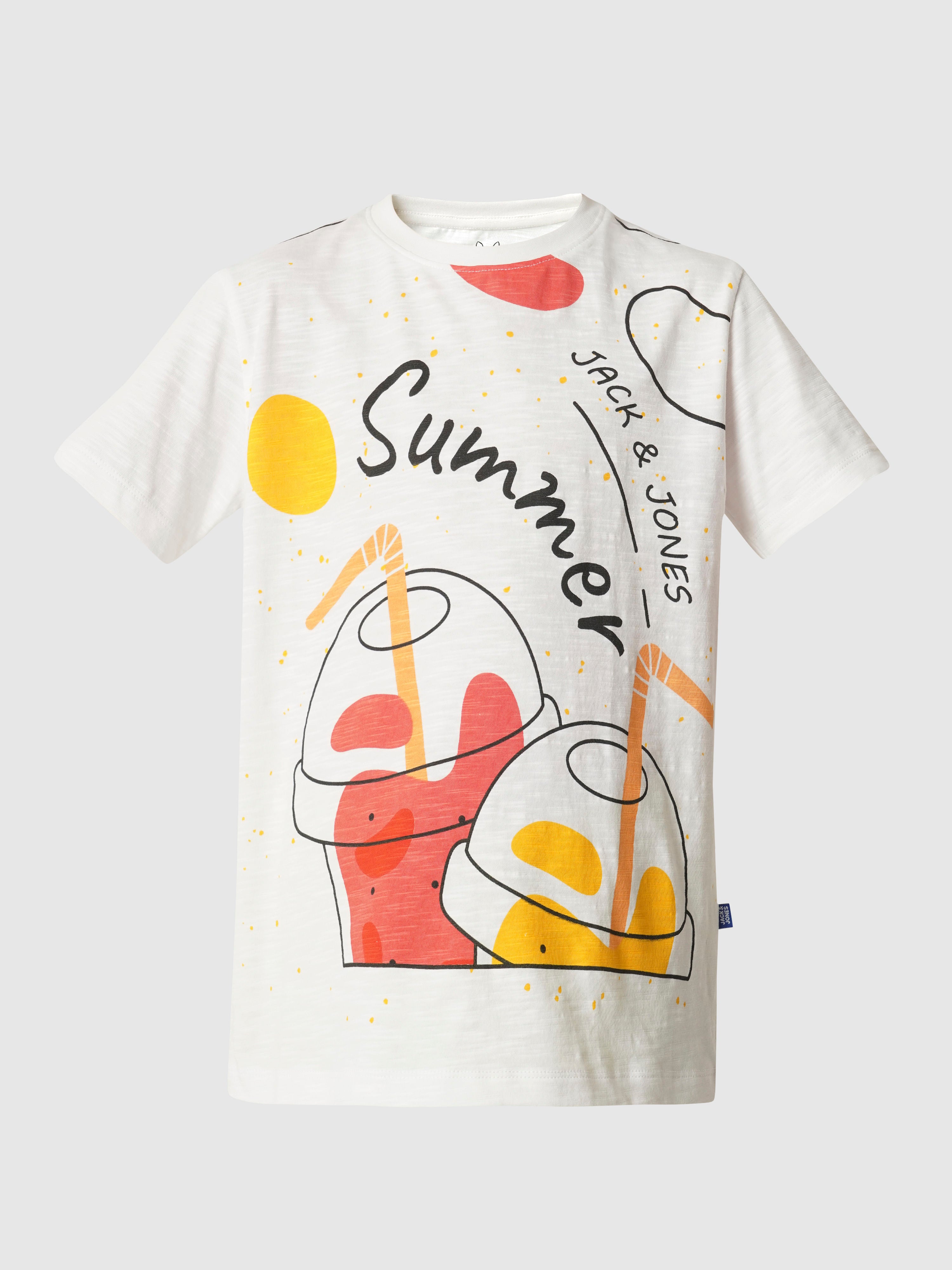 Boys White Graphic Print T-shirt