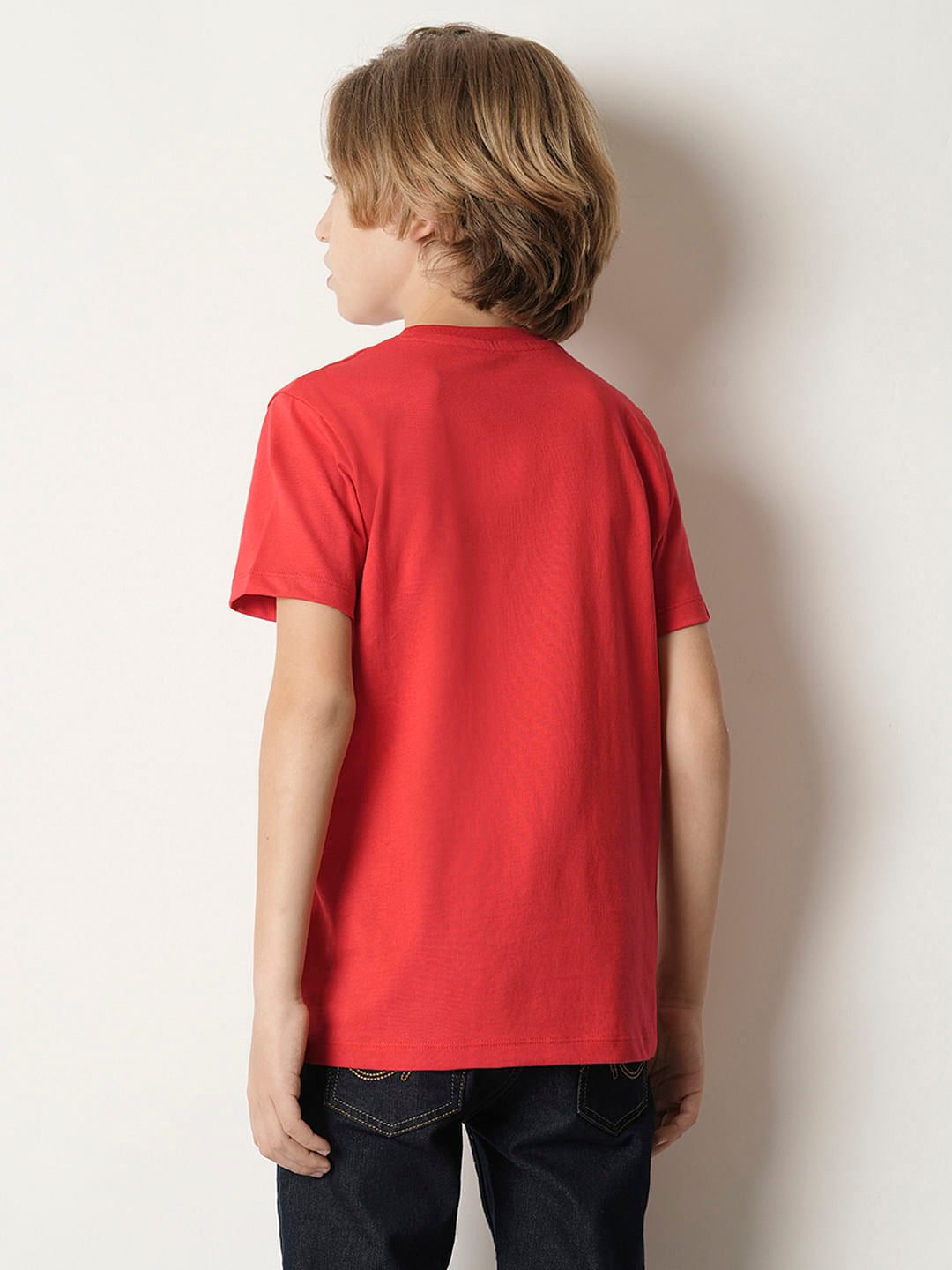 Boys Red Stamp Print Crew Neck T-shirt