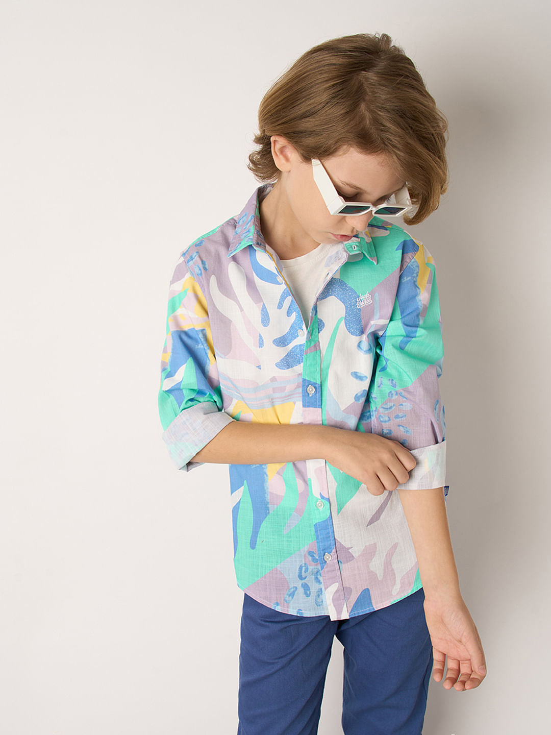Boys Purple Printed Full Sleeves Shirt - 4/5Y