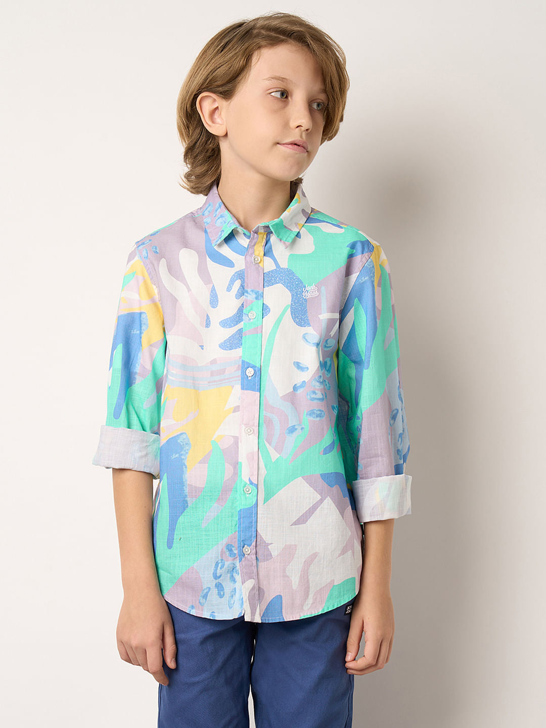 Boys Purple Printed Full Sleeves Shirt