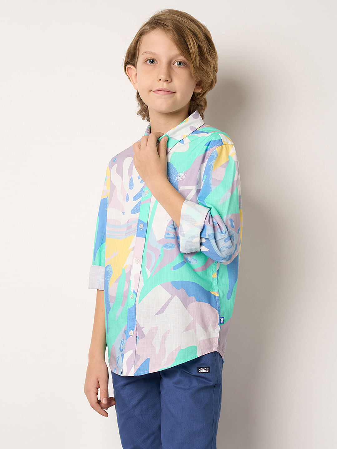 Boys Purple Printed Full Sleeves Shirt