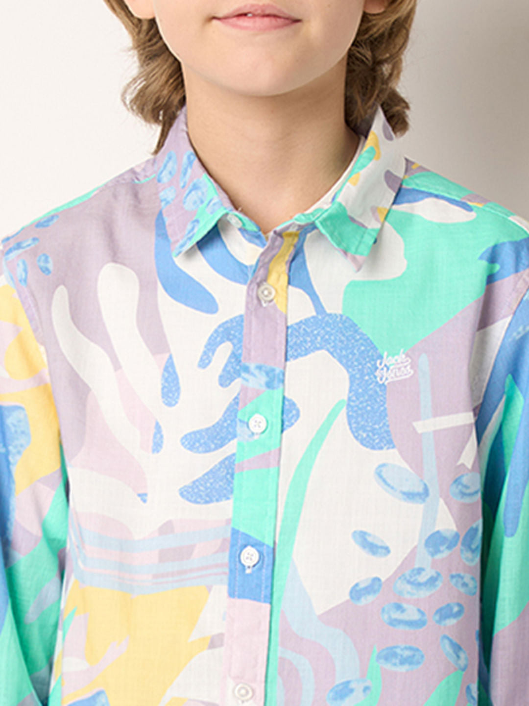 Boys Purple Printed Full Sleeves Shirt