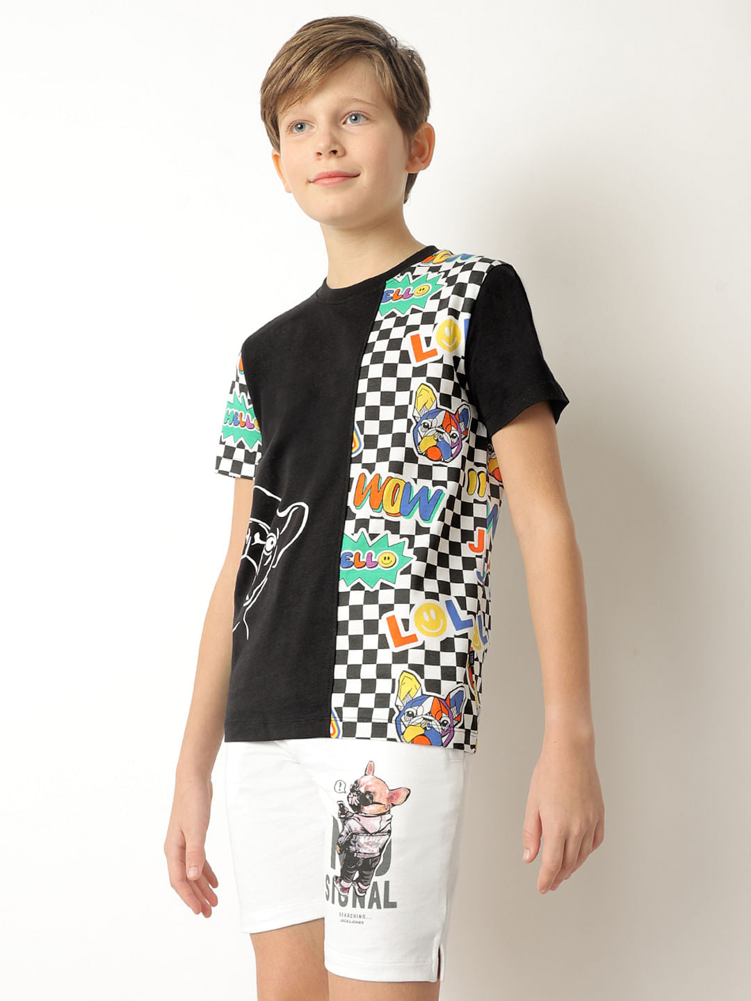 Boys Black Cut & Sew Printed T-shirt