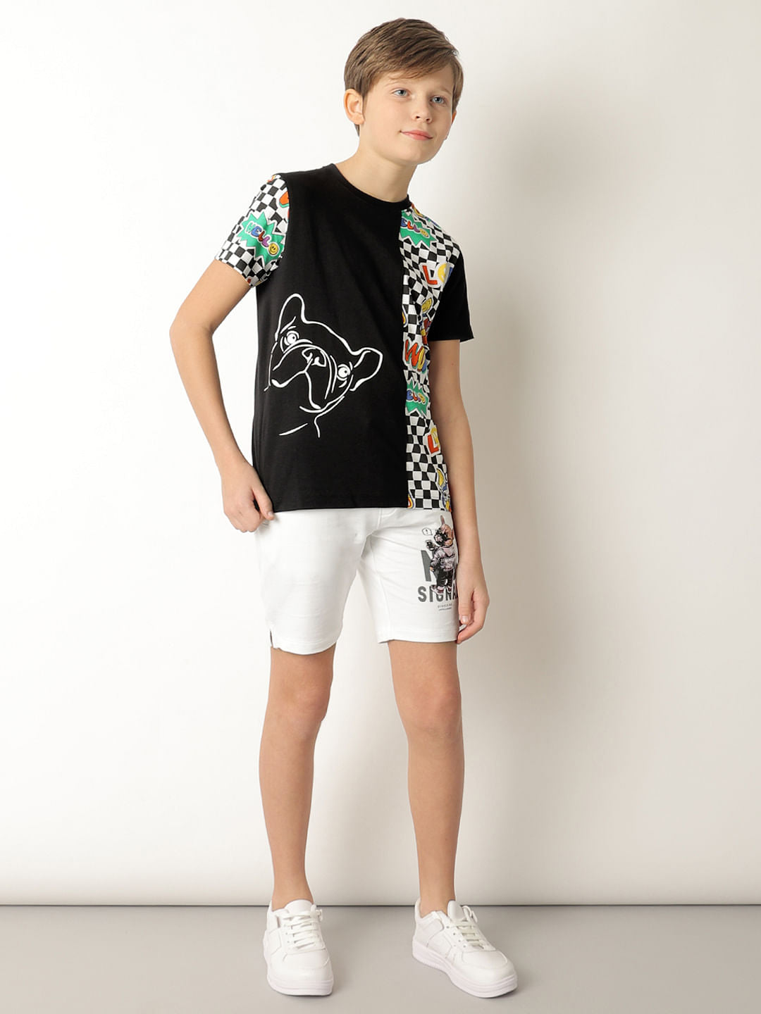 Boys Black Cut & Sew Printed T-shirt