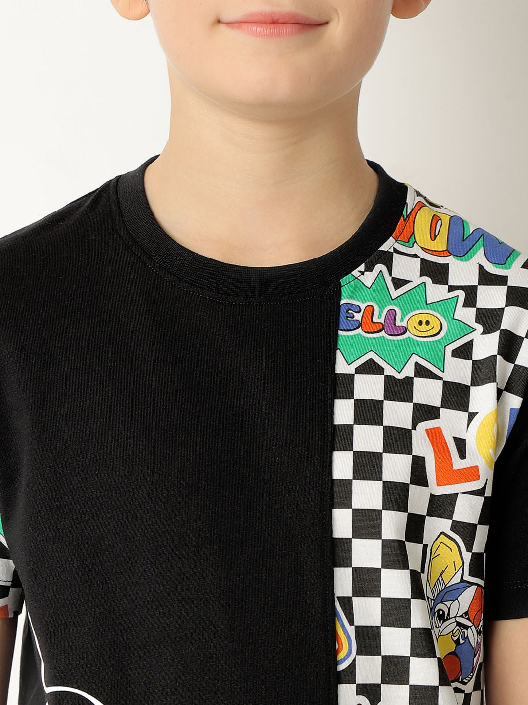 Boys Black Cut & Sew Printed T-shirt