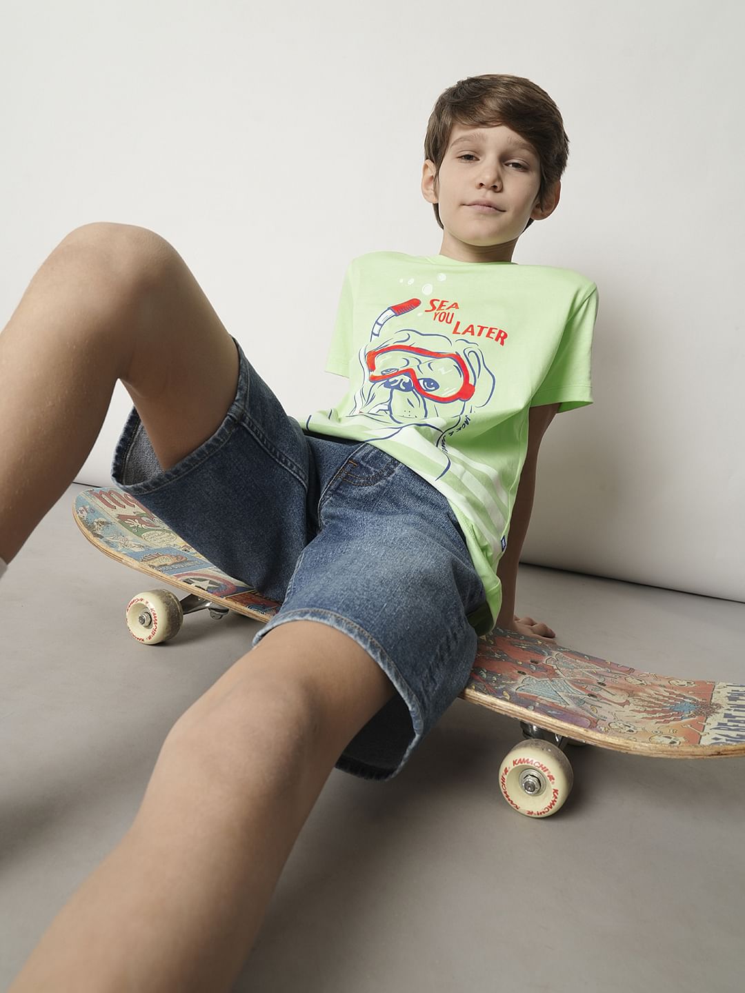 Boys Green Graphic Print T-shirt