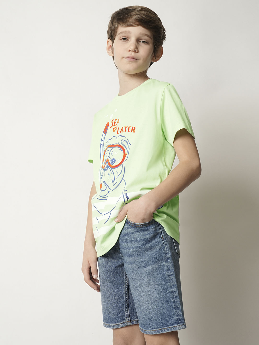 Boys Green Graphic Print T-shirt