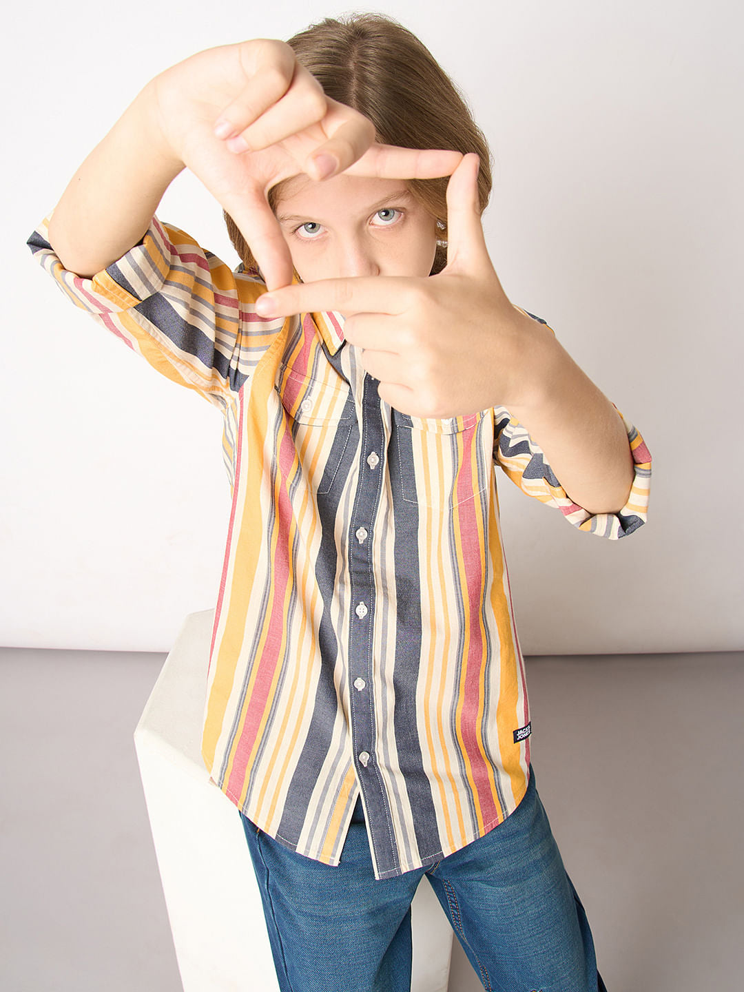 Boys Yellow Striped Full Sleeves Shirt