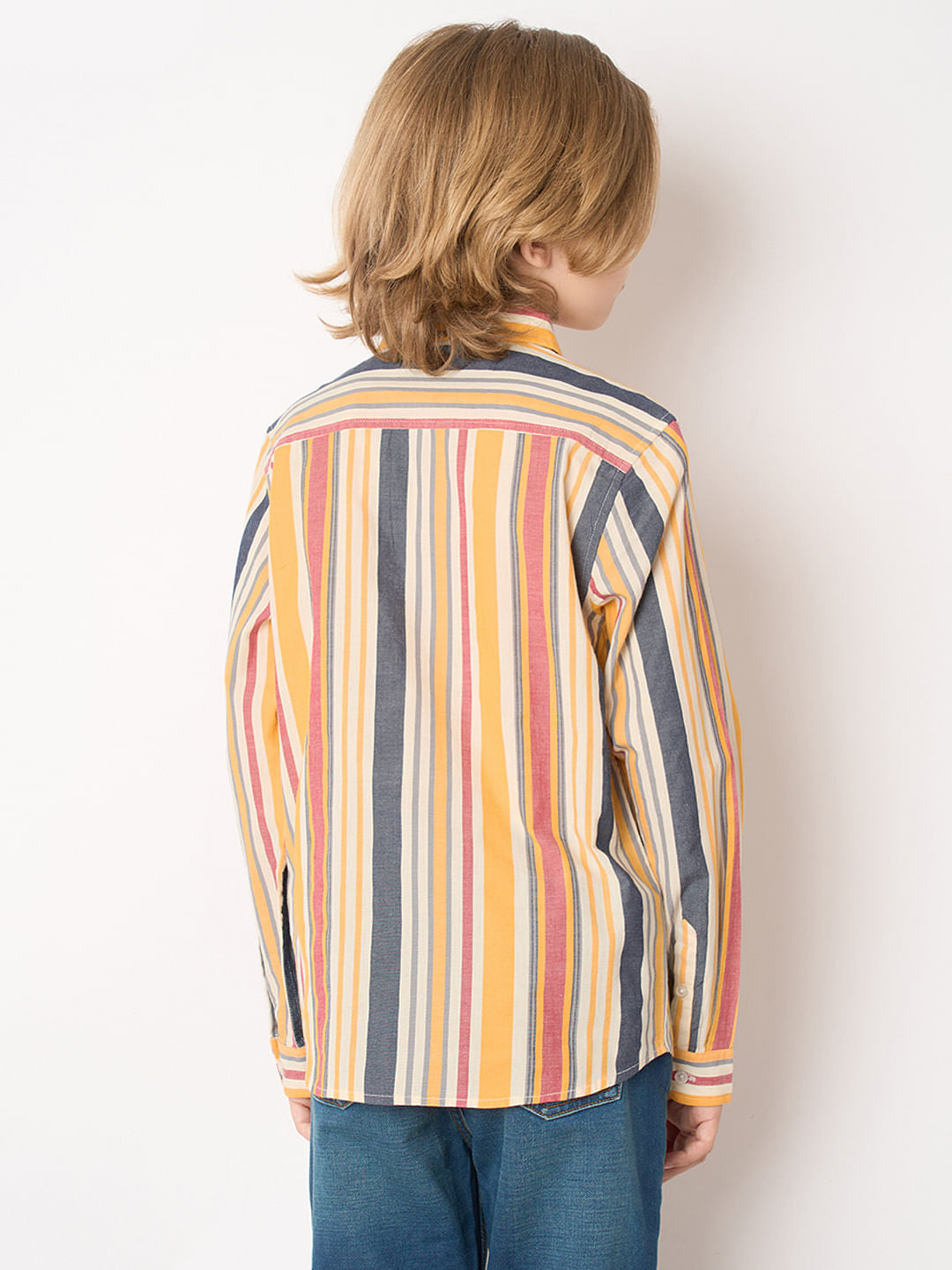Boys Yellow Striped Full Sleeves Shirt