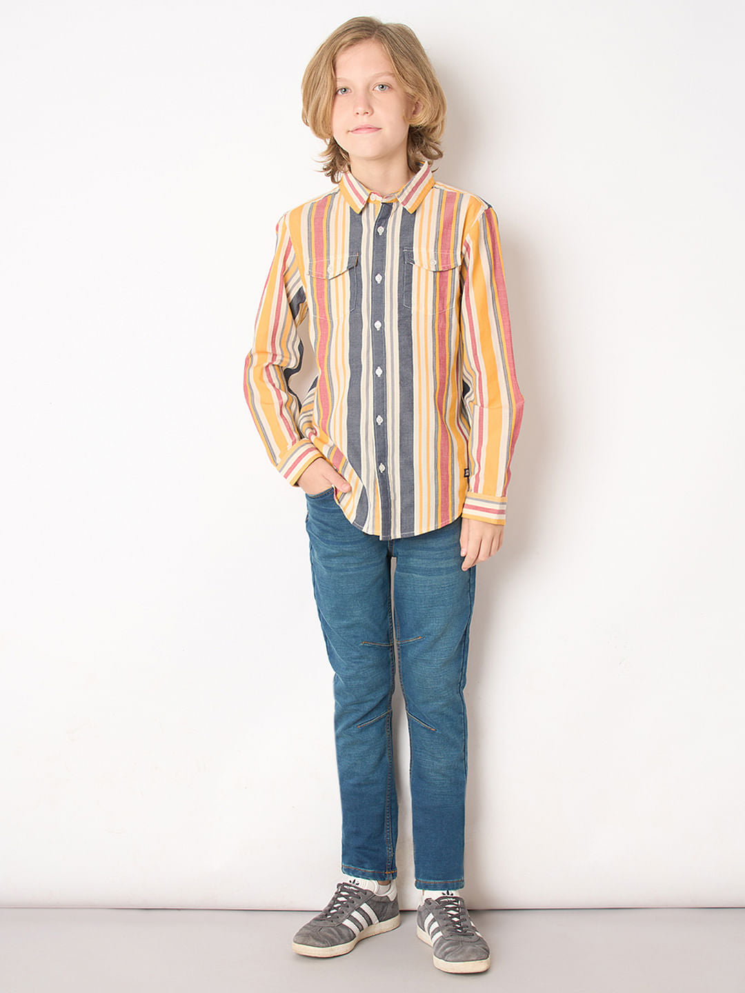 Boys Yellow Striped Full Sleeves Shirt