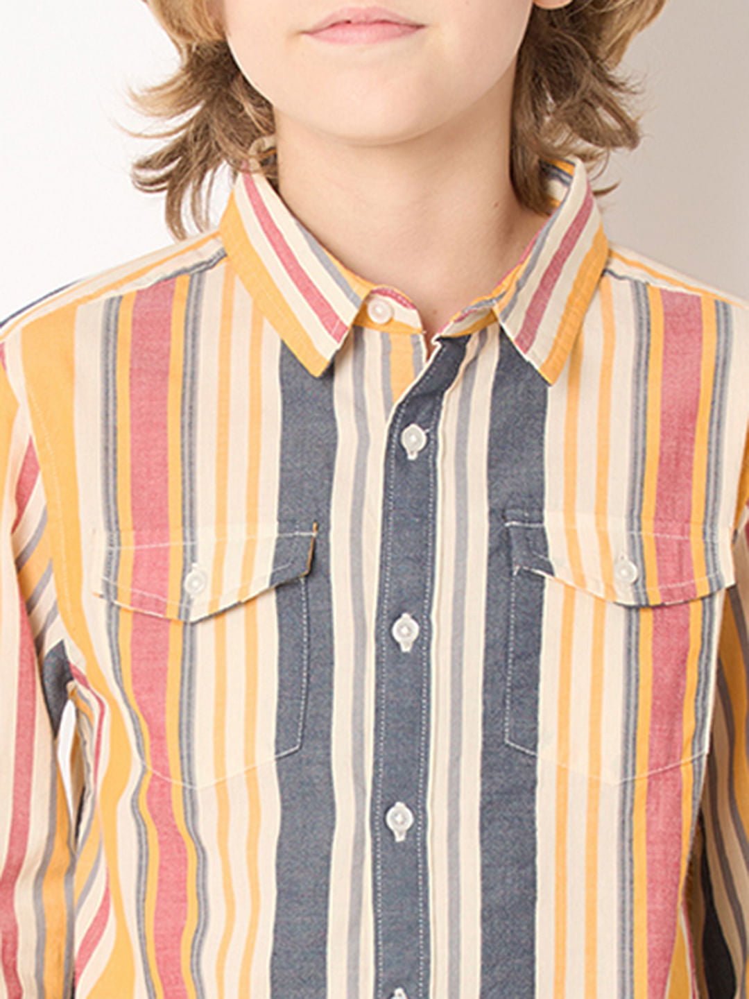 Boys Yellow Striped Full Sleeves Shirt