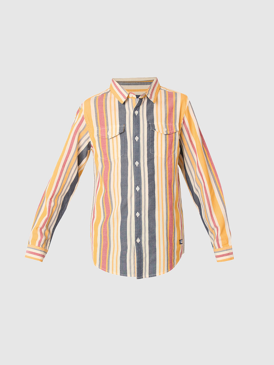 Boys Yellow Striped Full Sleeves Shirt