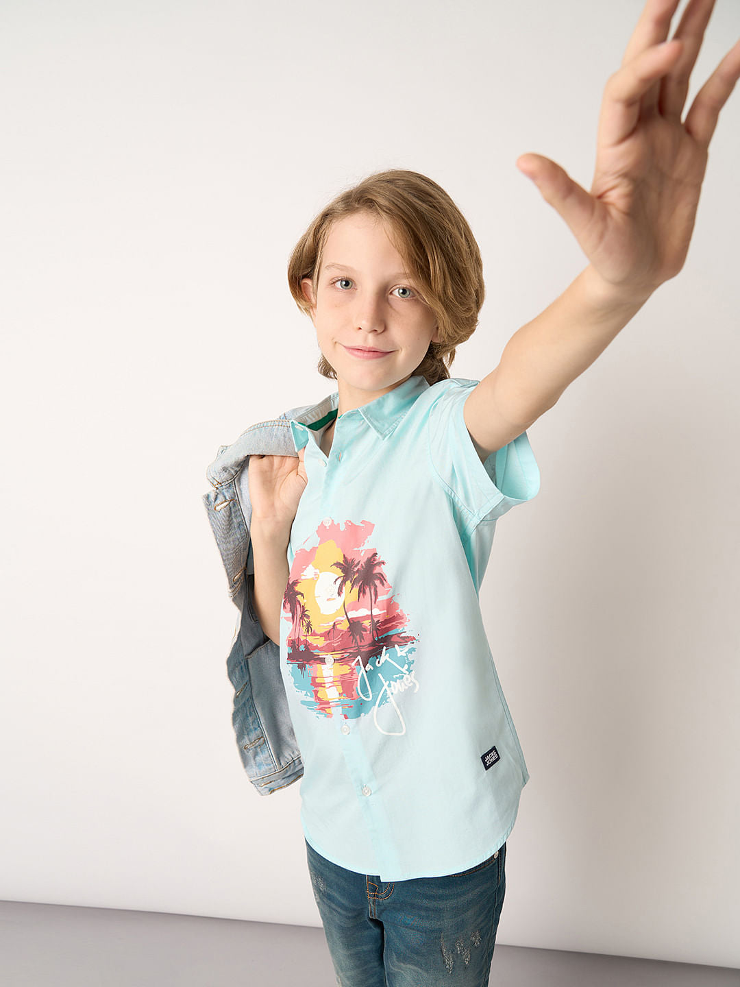 Boys Blue Graphic Print Shirt