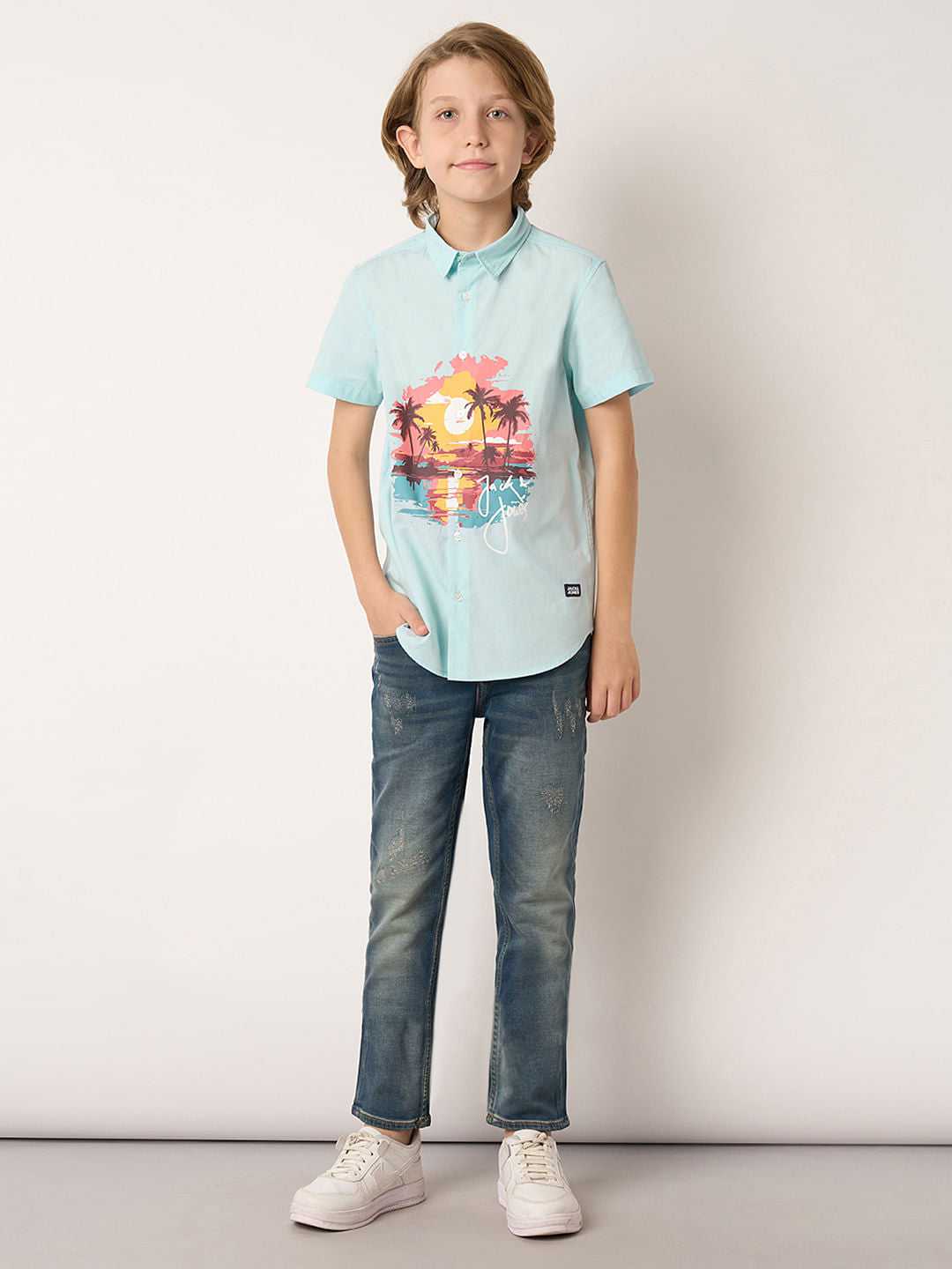 Boys Blue Graphic Print Shirt