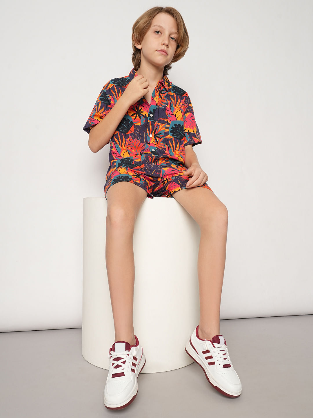 Boys Purple Tropical Print Co-ord Set Shirt - 9/10Y