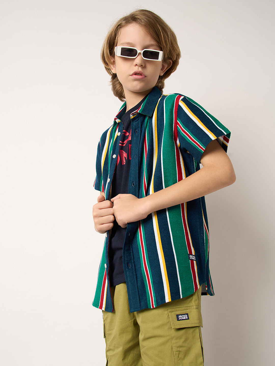 Boys Green Striped Shirt - 4/5Y