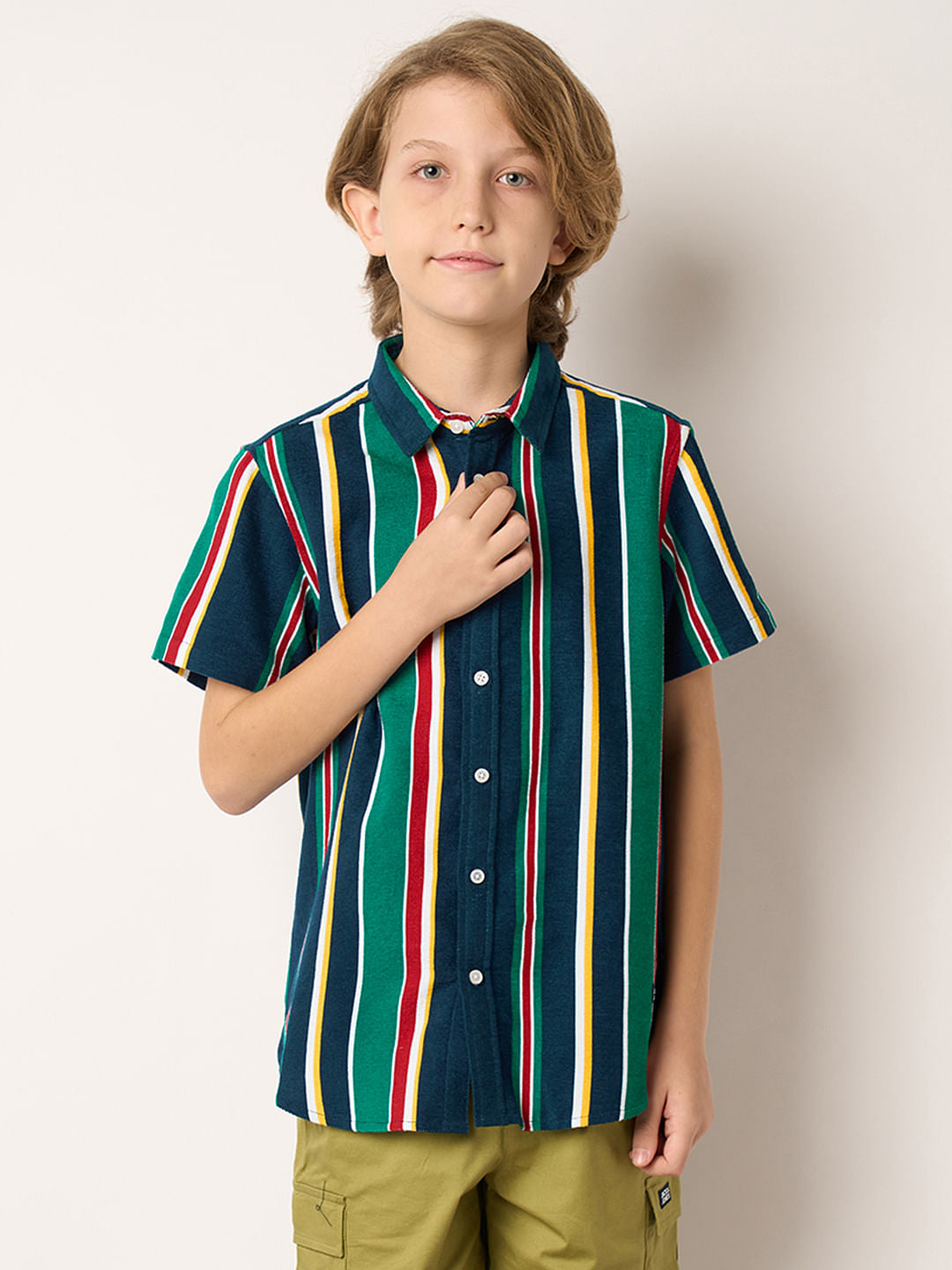 Boys Green Striped Shirt
