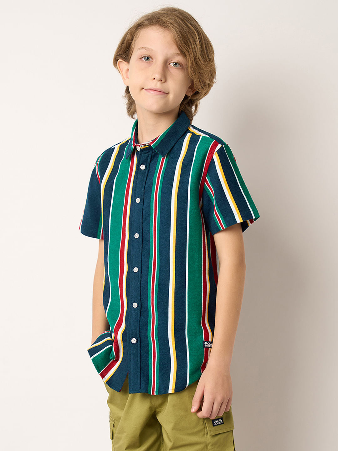 Boys Green Striped Shirt