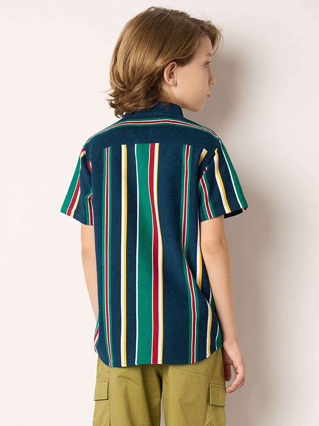 Boys Green Striped Shirt