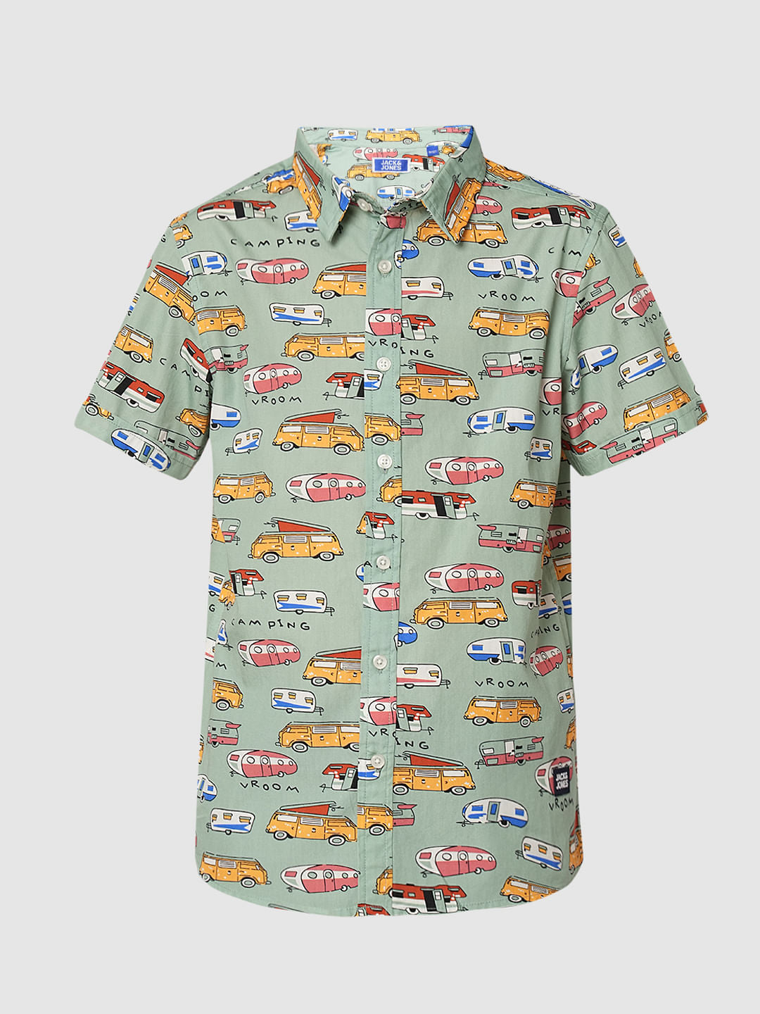 Boys Blue Green Car Print Shirt