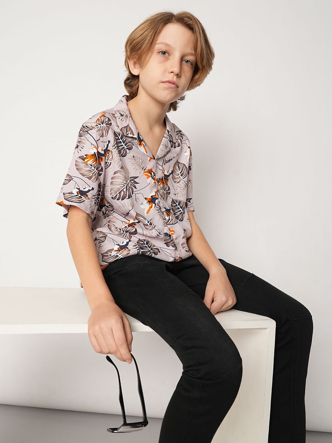 Boys Purple Tropical Print Shirt - 4/5Y