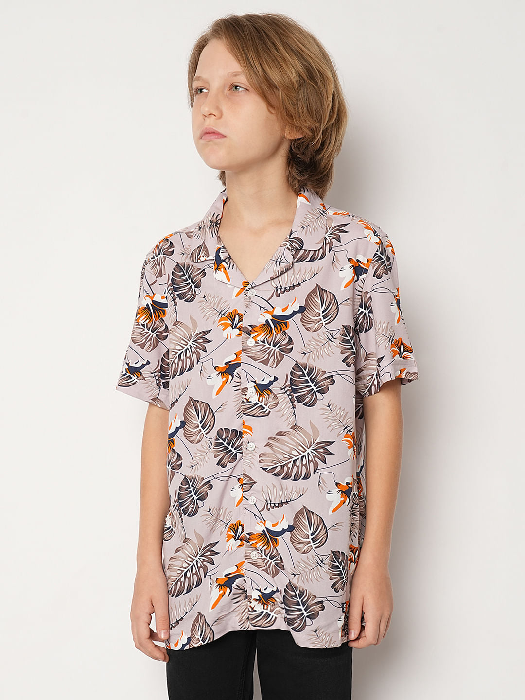 Boys Purple Tropical Print Shirt