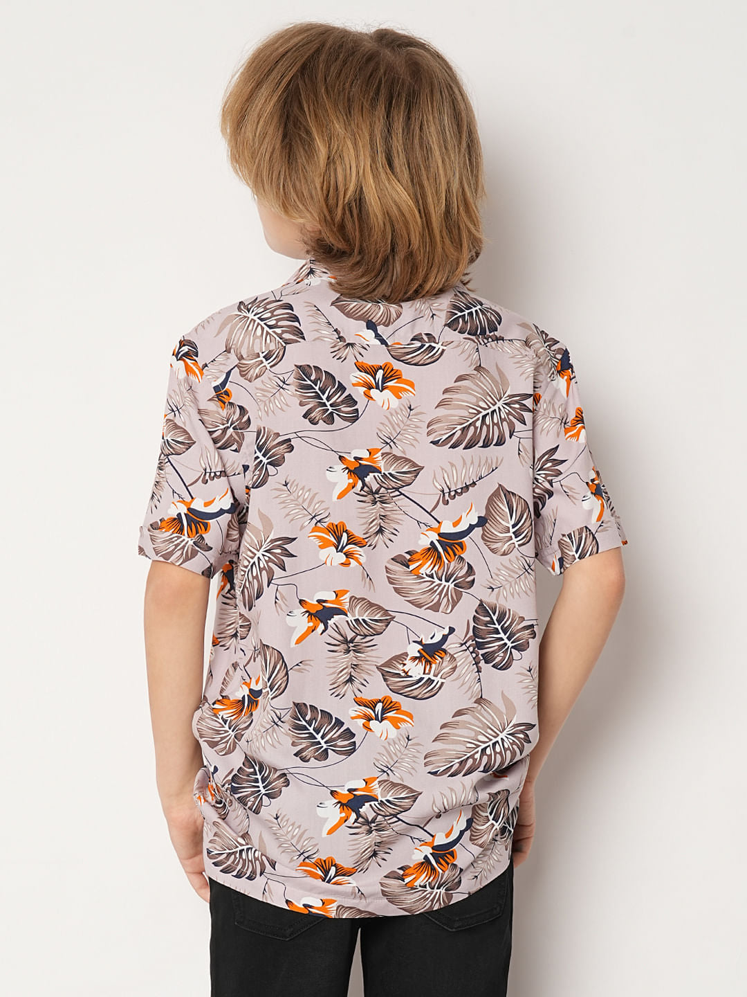 Boys Purple Tropical Print Shirt