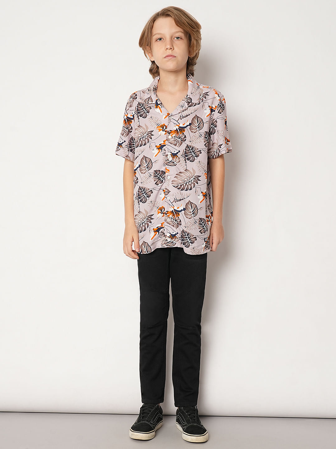Boys Purple Tropical Print Shirt