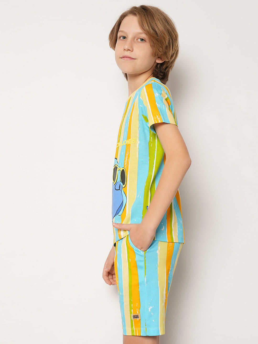 Boys Yellow Striped Knit Co-ord Set T-shirt