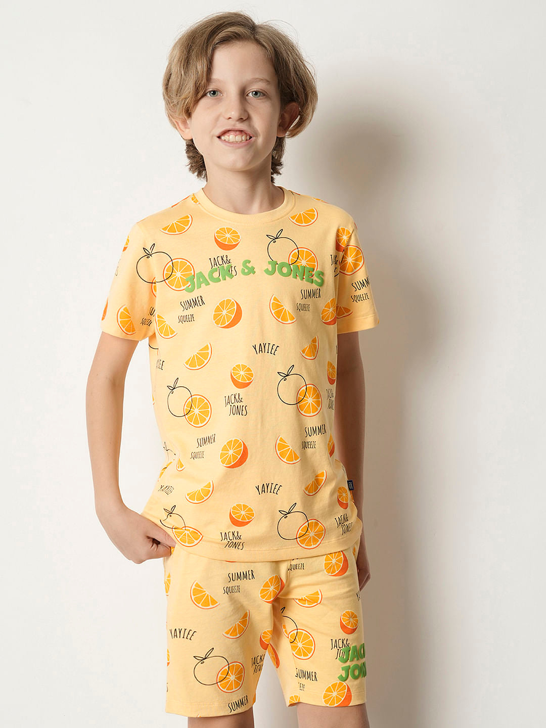 Boys Orange Fruits Print Co-ord Set T-shirt