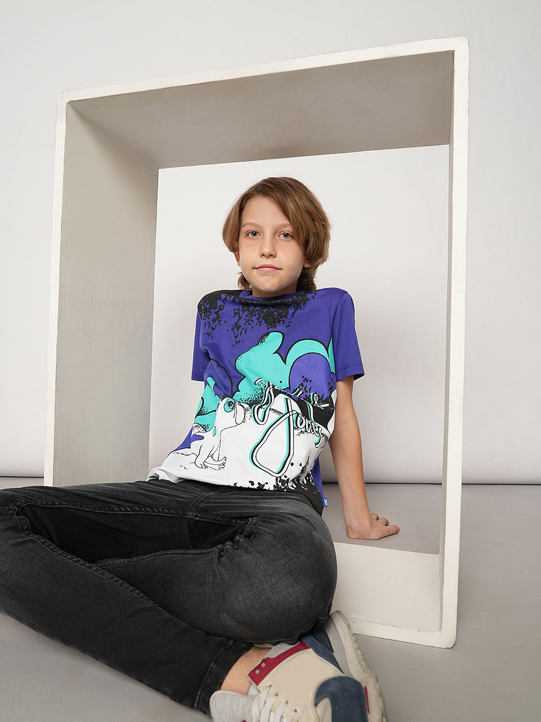 Boys Purple Printed Cotton T-shirt - 4/5Y