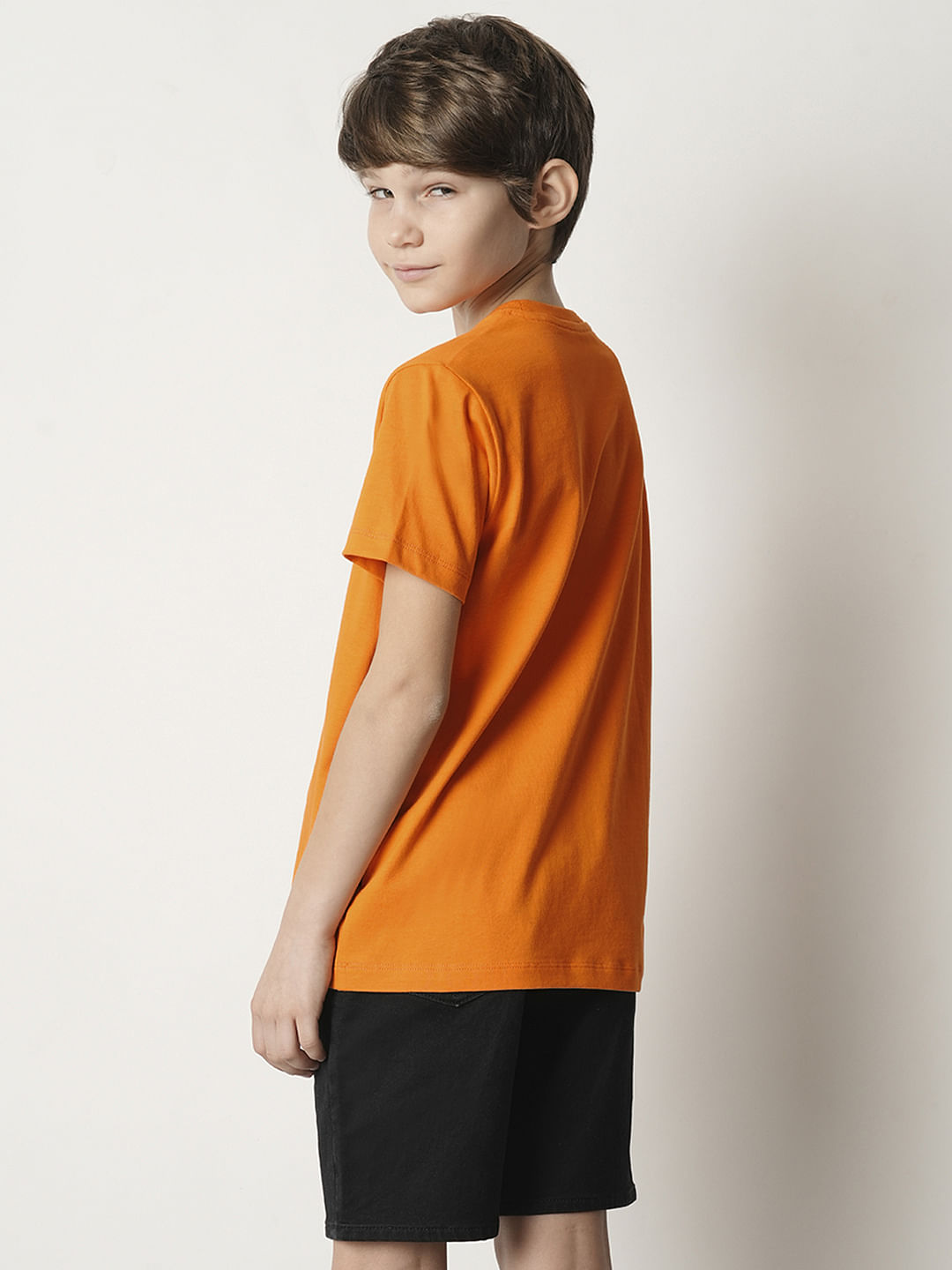 Boys Orange Motif Print T-shirt