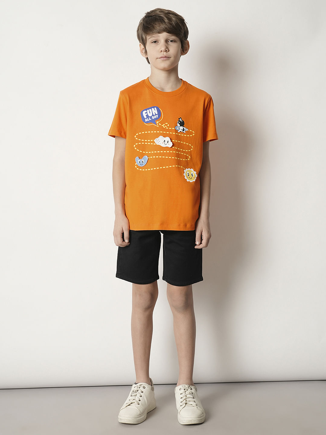 Boys Orange Motif Print T-shirt