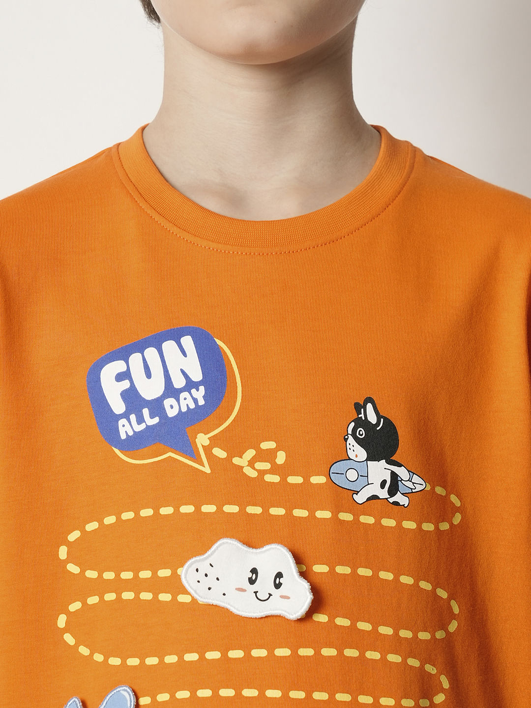 Boys Orange Motif Print T-shirt