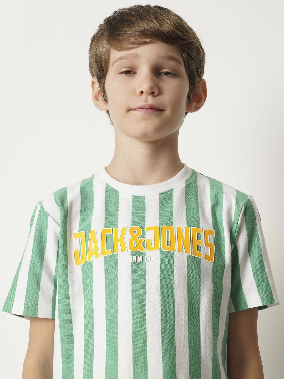 Boys Green Striped Crew Neck T-shirt