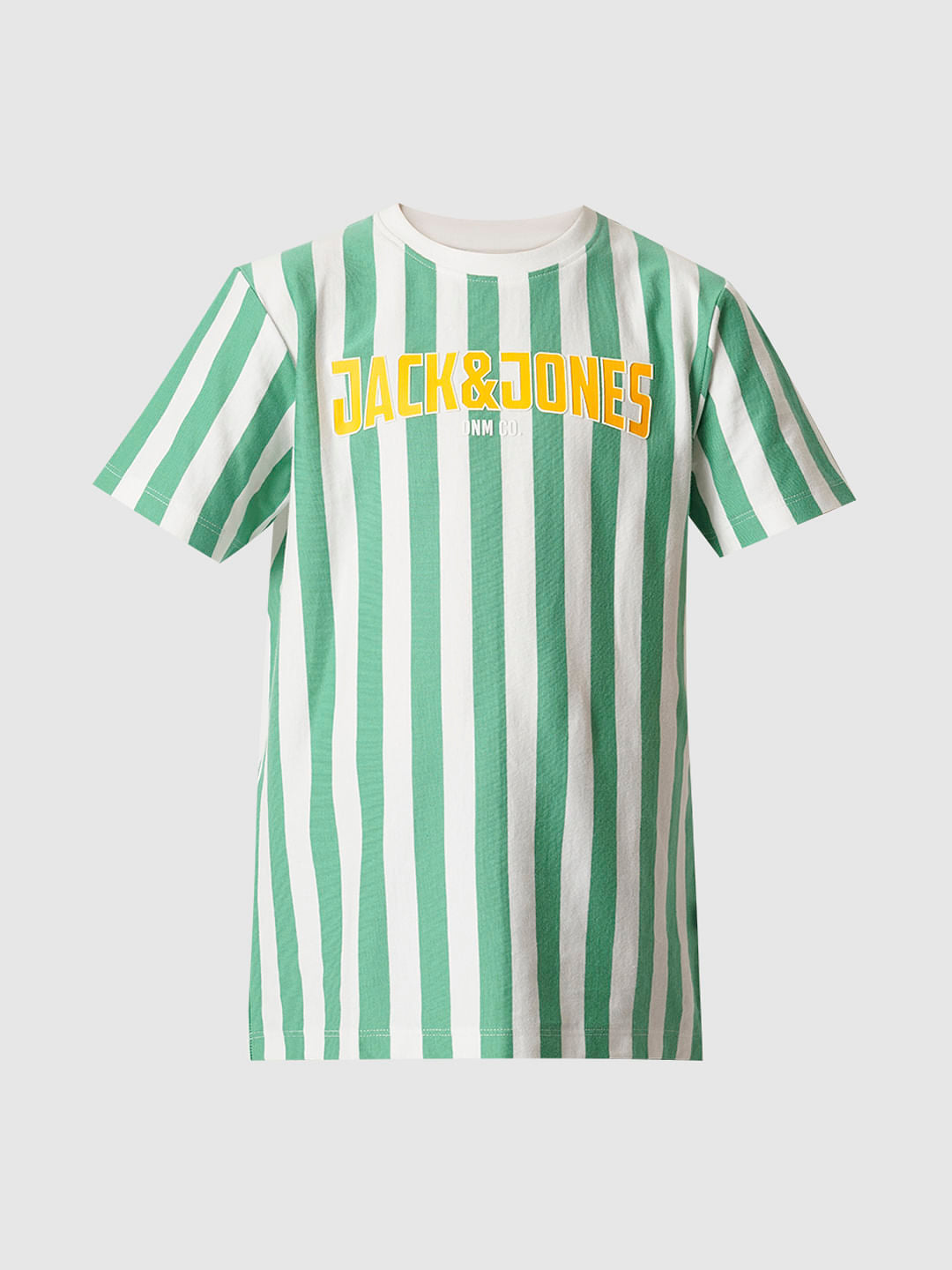 Boys Green Striped Crew Neck T-shirt
