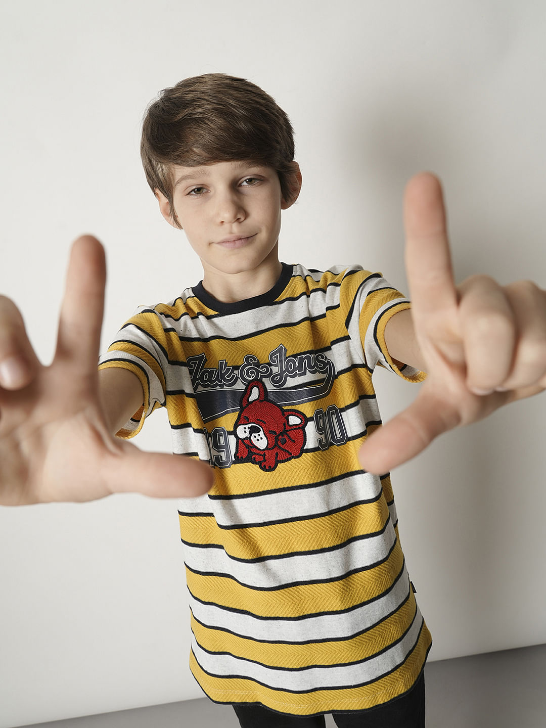 Boys Yellow Striped Crew Neck T-shirt