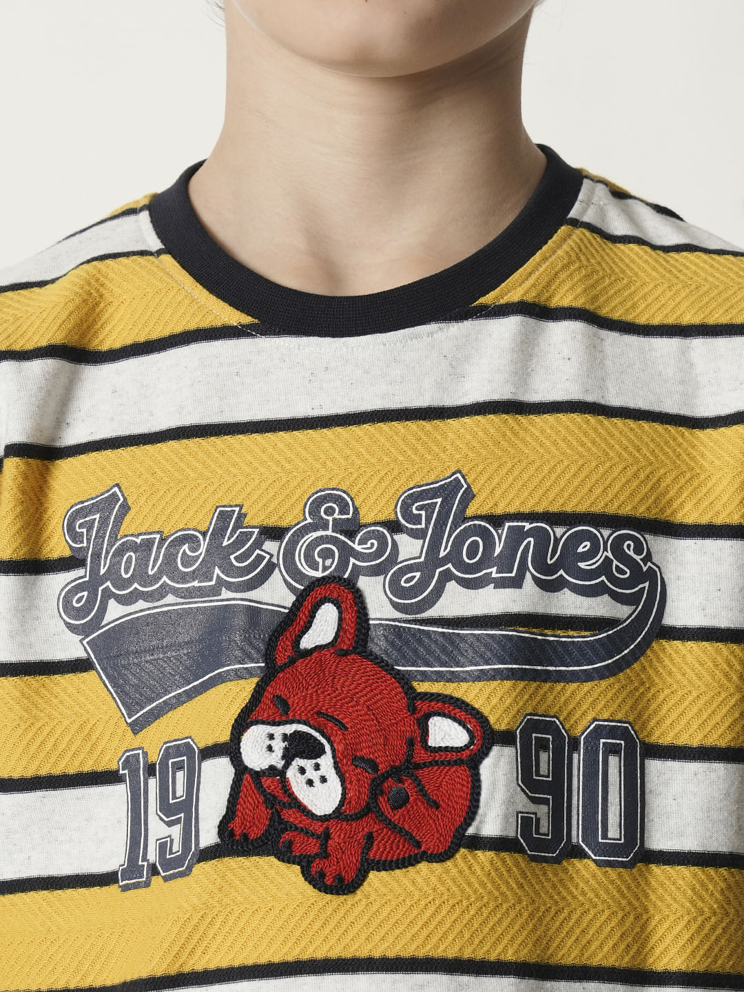 Boys Yellow Striped Crew Neck T-shirt