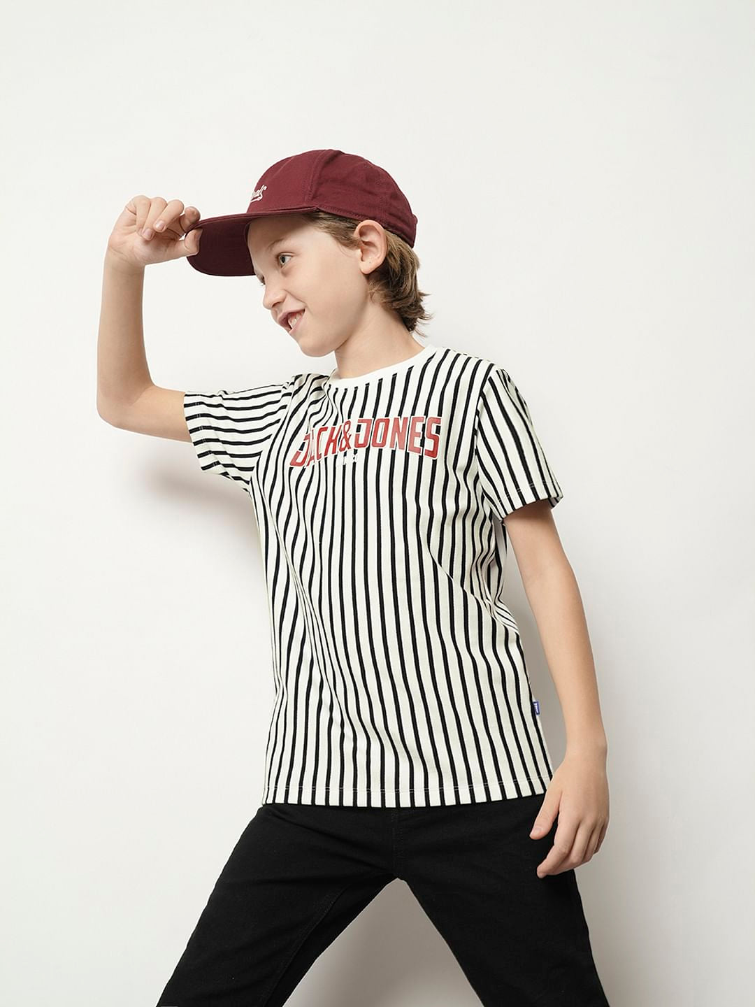 Boys Black & White Striped T-shirt - 9/10Y