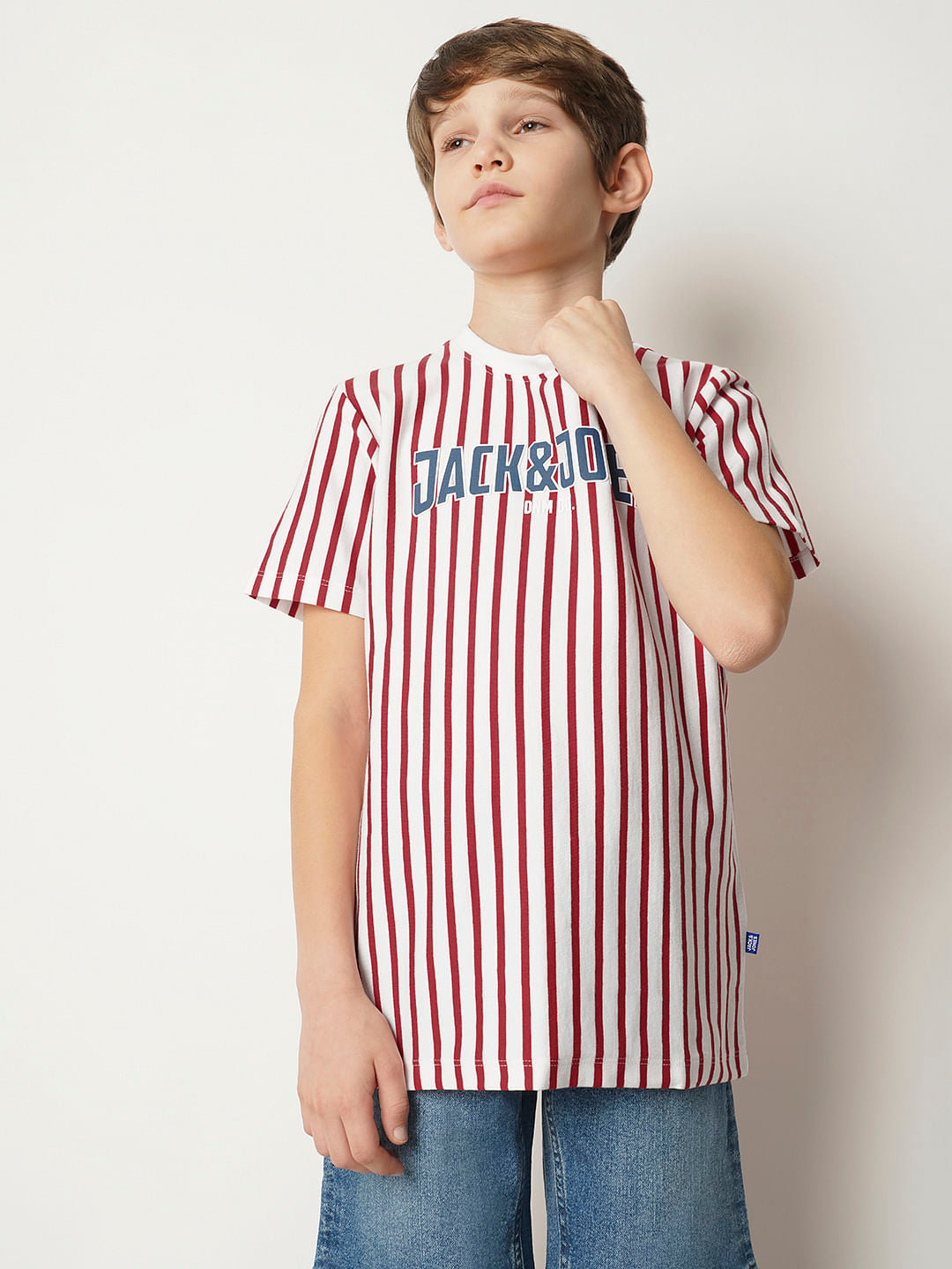 Boys Red Striped Crew Neck T-shirt