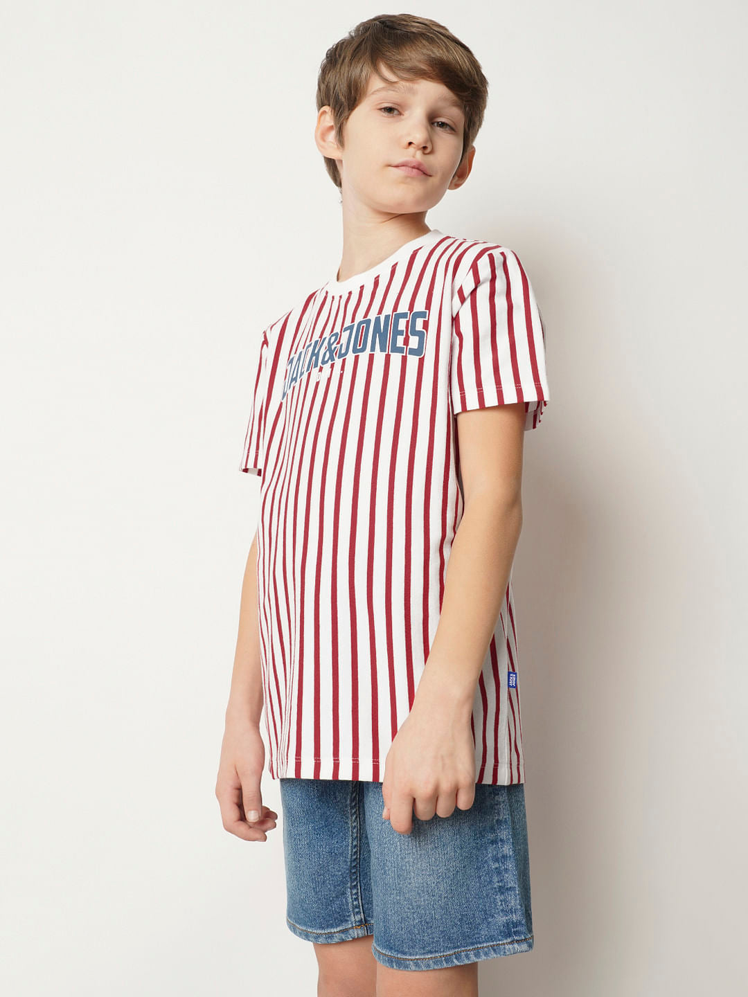 Boys Red Striped Crew Neck T-shirt