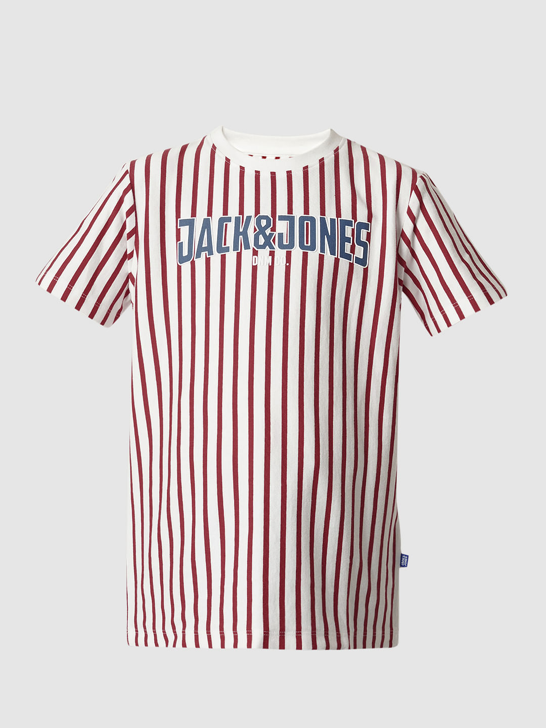 Boys Red Striped Crew Neck T-shirt