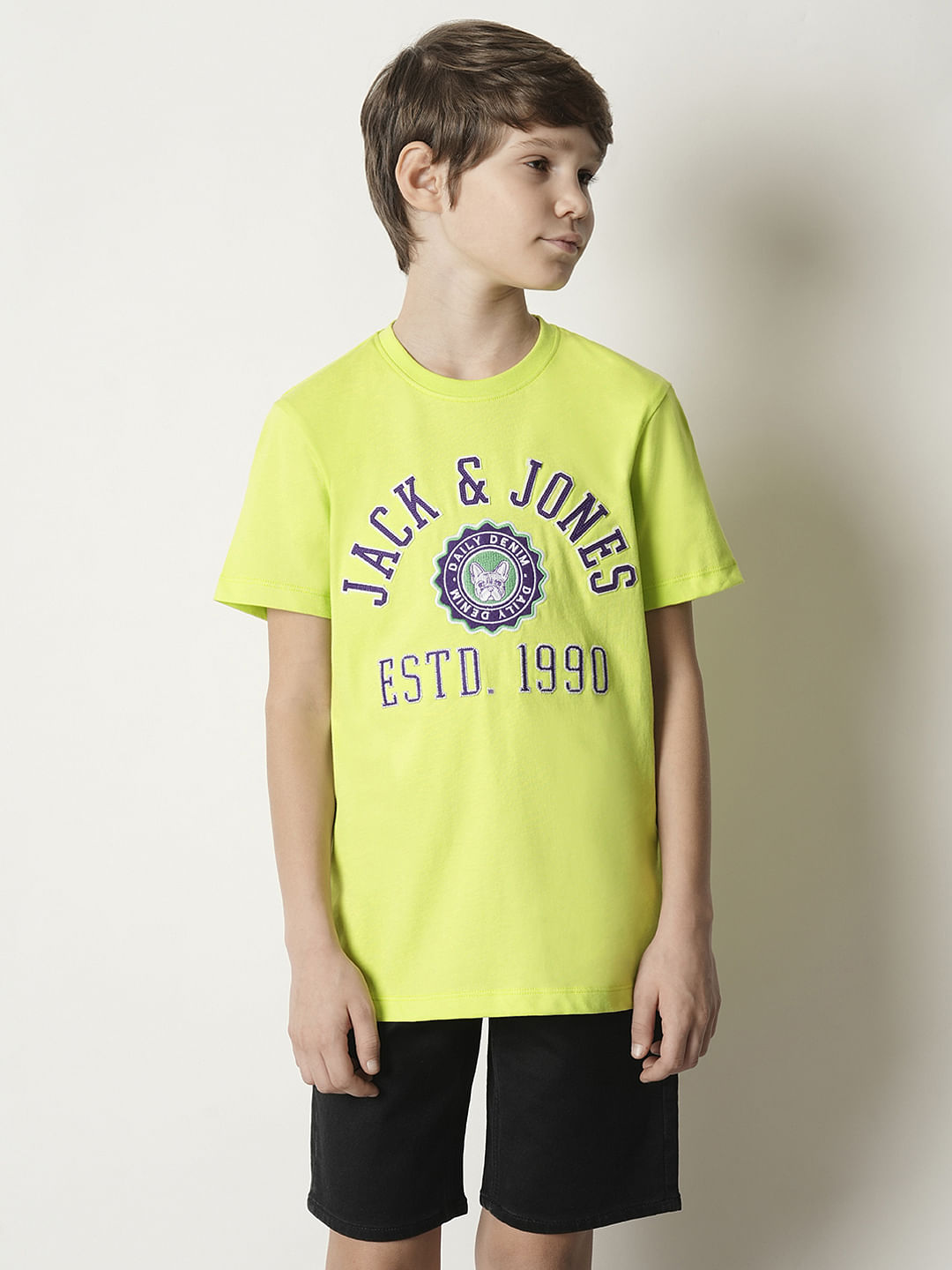 Boys Green Embroidered Text T-shirt